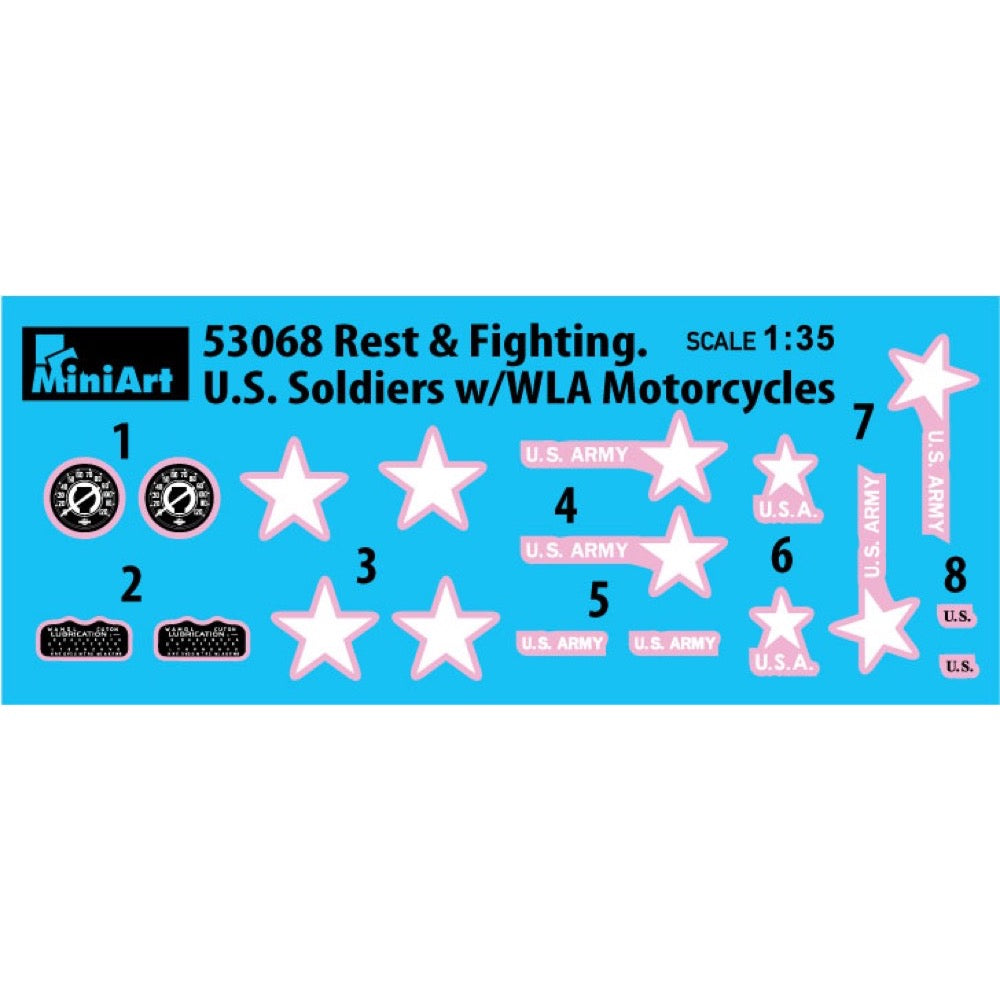 Miniart 53068 1/35 Rest & Fighting U.S. Soldiers with WLA Motorcycles