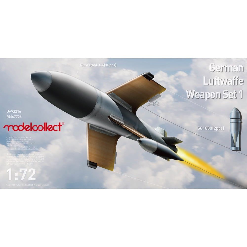 Modelcollect UA72216 1/72 German WWII Aircraft Weapon Set X-4 10pc and SC1000 4pc