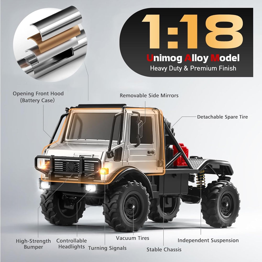 MN Model 1/18 Unimog 4WD RC Crawler (Silver)
