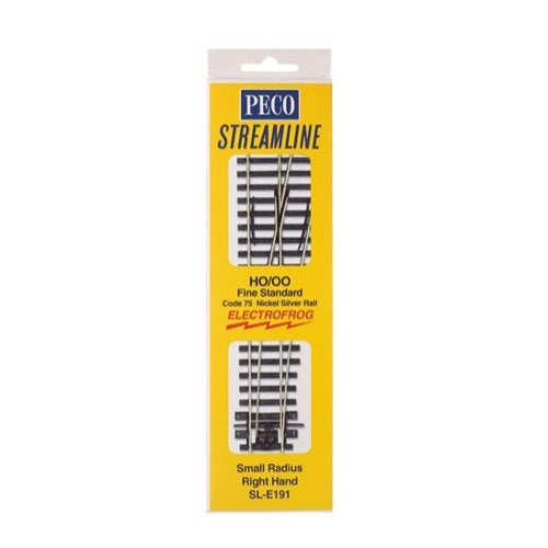 Peco SLE191 HO/OO Code 75 Right Hand Small Radius Turnout Electrofrog | Metro Hobbies