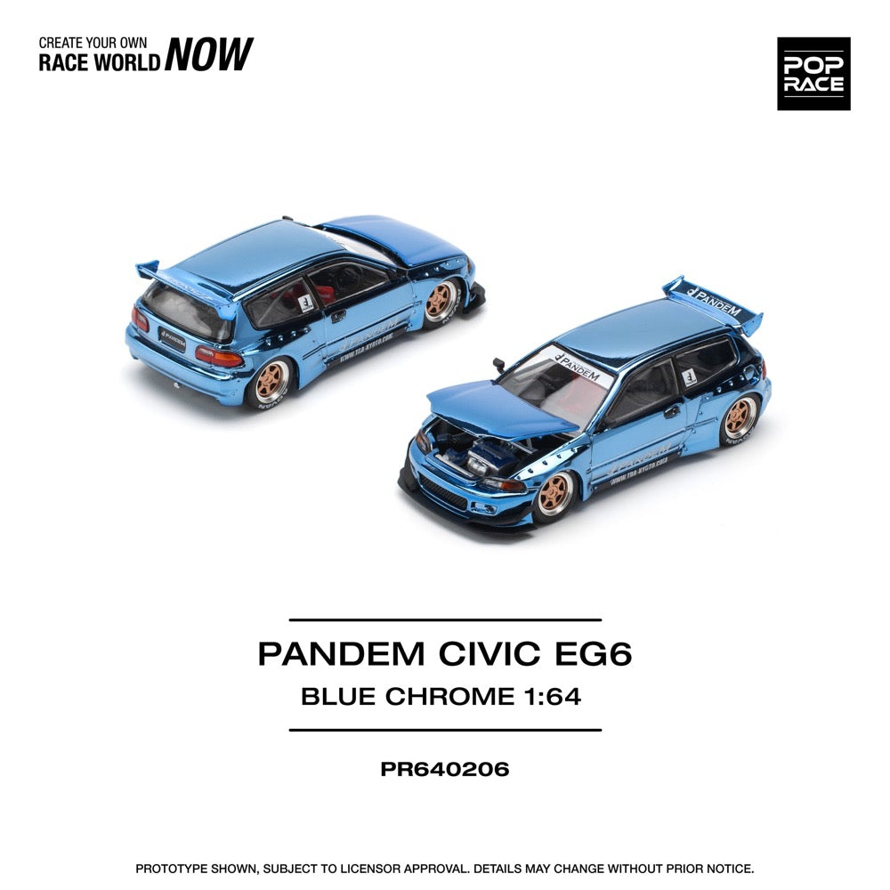 Pop Race 64-0206 1/64 Pandem Civic EG6 Blue Chrome