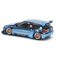 Pop Race 64-0206 1/64 Pandem Civic EG6 Blue Chrome