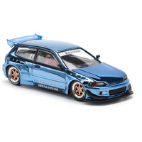 Pop Race 64-0206 1/64 Pandem Civic EG6 Blue Chrome