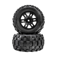 Pro-Line Badlands F/R Tyres Mounted on Black Split Six Wheels 2pcs Arrma Mini Kraton