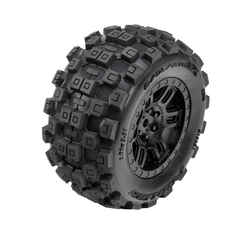 Pro-Line Badlands F/R Tyres Mounted on Black Split Six Wheels 2pcs Arrma Mini Kraton