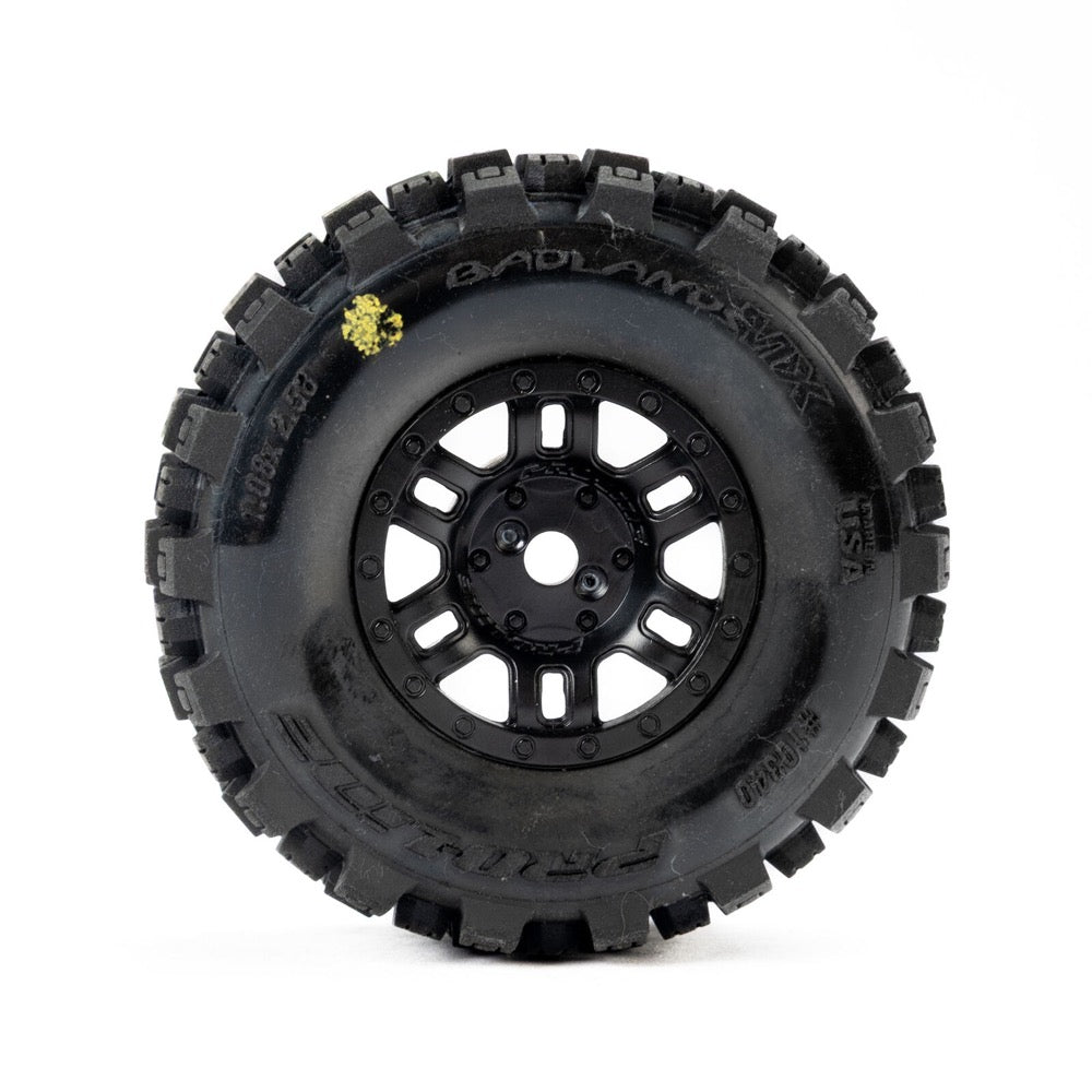Pro-Line Badlands MX Tyres Mounted on Black Split Six Wheels 4pcs Arrma Mojave Grom