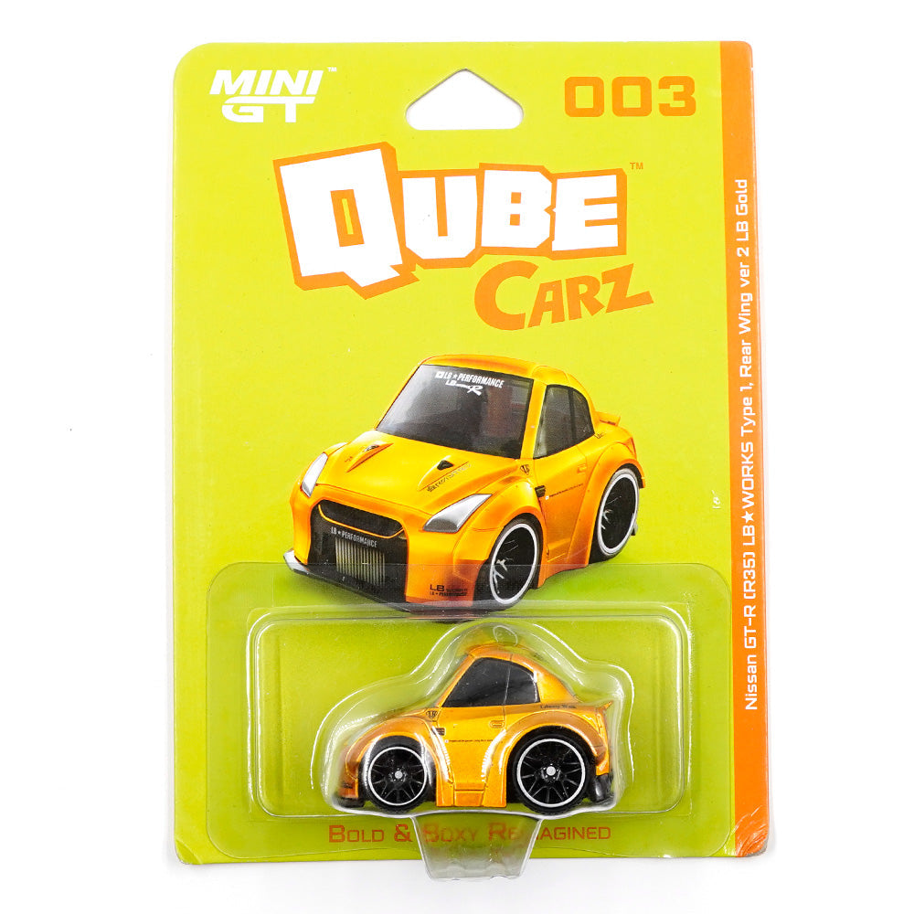 Mini GT QZ00301-BL QubeCarz Nissan GT-R R35 LB WORKS Type 1 Rear Wing ver 2 LB Gold