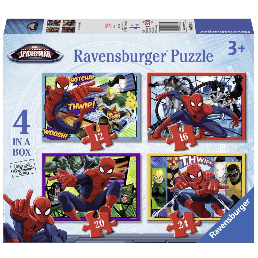 Ravensburger 07363-4 Disney Ultimate Spider-Man 4 In a Box 12, 16, 20 & 24pc Jigsaw Puzzle 4005556073634