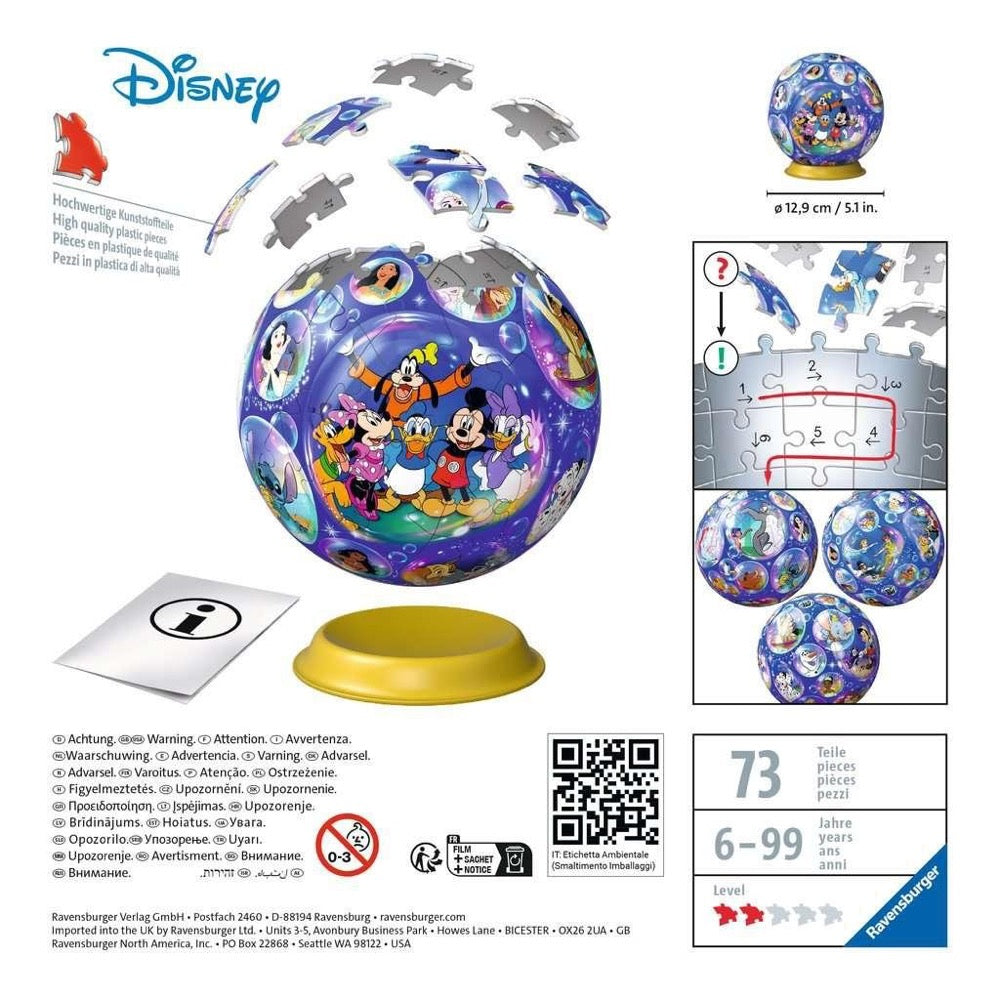 Ravensburger 11561-7 3D Puzzleball Disney Characters 72pc Jigsaw Puzzle 4005556115617