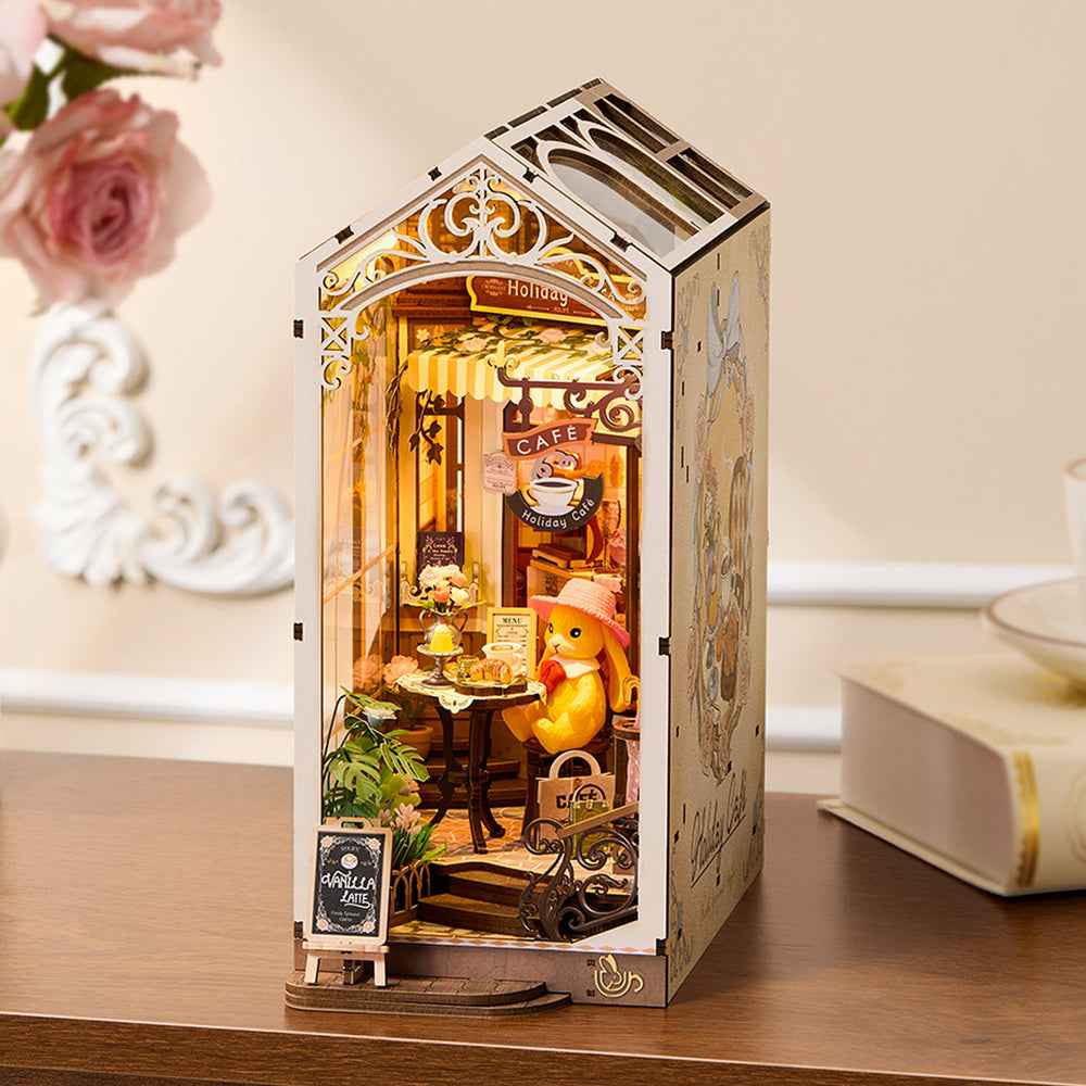 Robotime Rolife DIY Bookends Kit Holiday Cafe