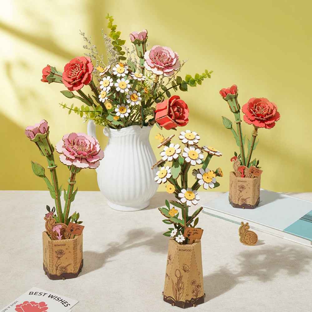 Robotime Wood Bloom Red Carnation