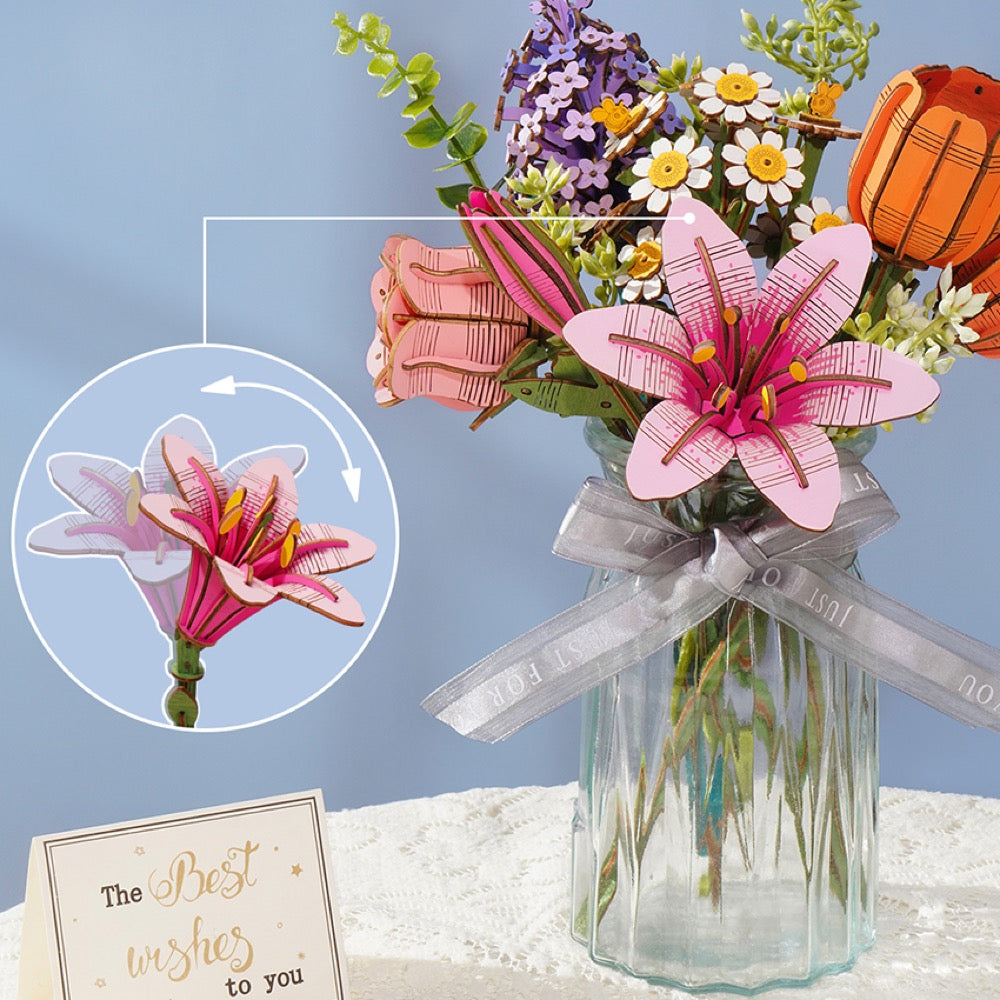 Robotime Wood Bloom Pink Lily 6946785121810