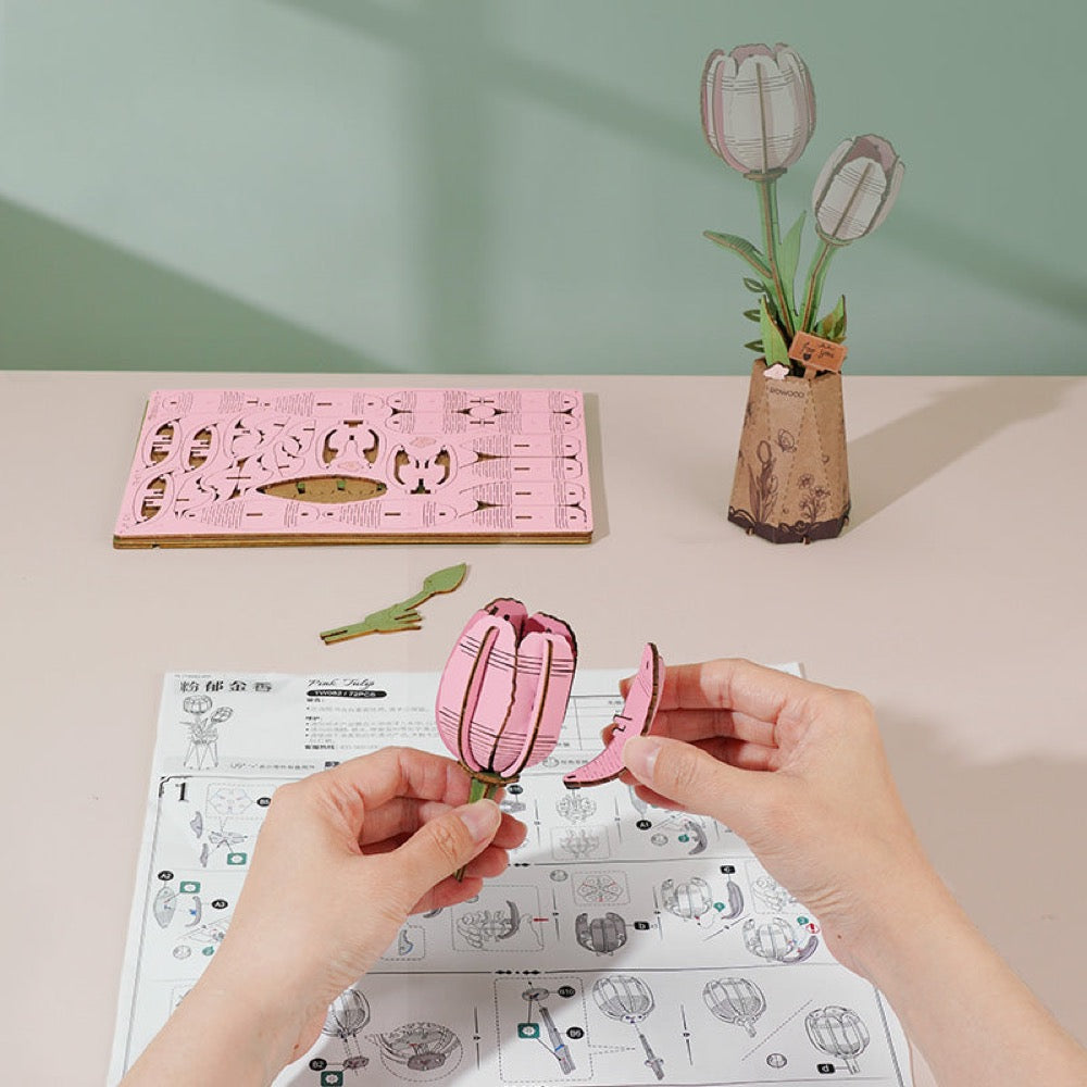 Robotime Wood Bloom Pink Tulip 6946785124255