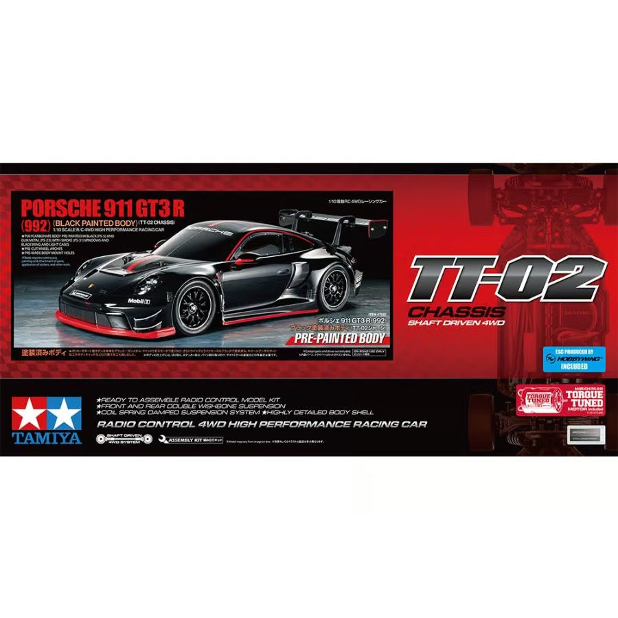 Tamiya 47512 1/10 911 GT3 R (992) TT-02 Limited Edition Black Painted Body RC Car Kit