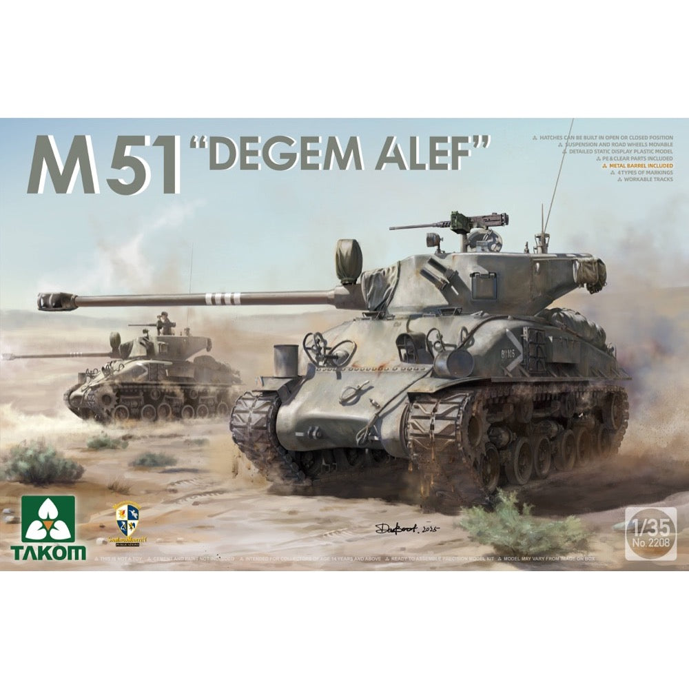 Takom 1/35 Sherman 2 in 1 Box M4A1(76W) VVSS Late Production + M51 "Degem Alef" + US Army 1/4 Ton Utility Truck & MP Figure Model Kit