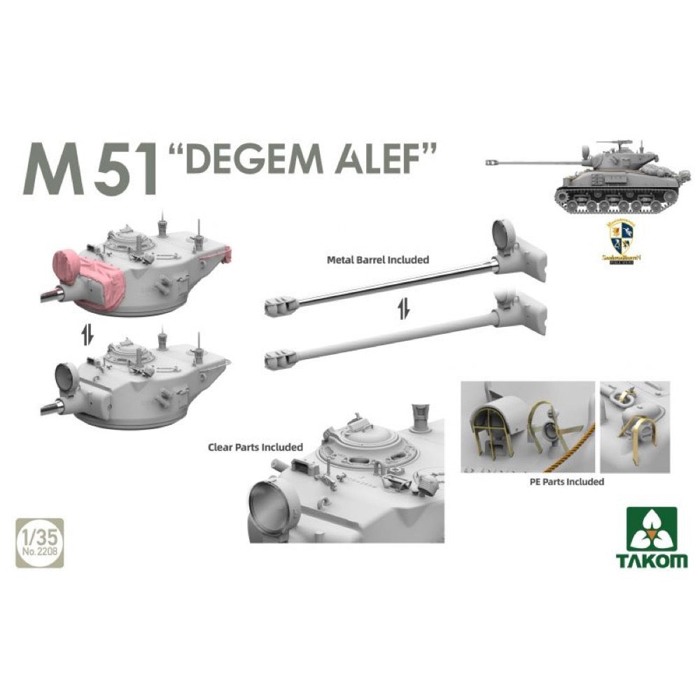 Takom 1/35 Sherman 2 in 1 Box M4A1(76W) VVSS Late Production + M51 "Degem Alef" + US Army 1/4 Ton Utility Truck & MP Figure Model Kit