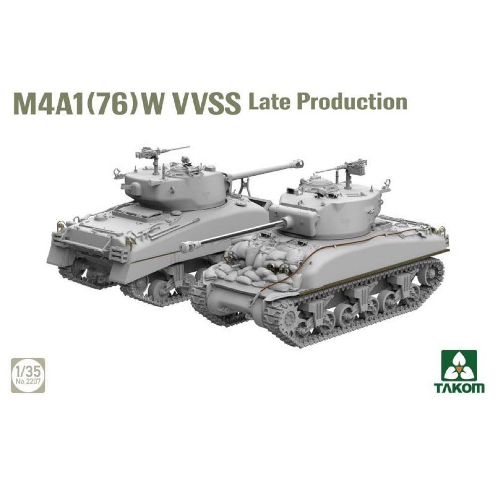 Takom 1/35 Sherman 2 in 1 Box M4A1(76W) VVSS Late Production + M51 "Degem Alef" + US Army 1/4 Ton Utility Truck & MP Figure Model Kit
