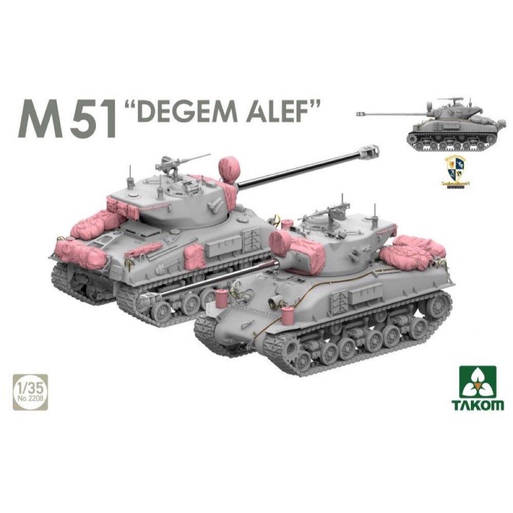 Takom 1/35 Sherman 2 in 1 Box M4A1(76W) VVSS Late Production + M51 "Degem Alef" + US Army 1/4 Ton Utility Truck & MP Figure Model Kit