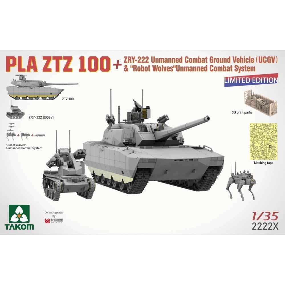 Takom 1/35 PLA ZTZ 100 + ZRY-222 Unmanned Combat Ground Vehicle Robot Wolves Unmanned Combat System