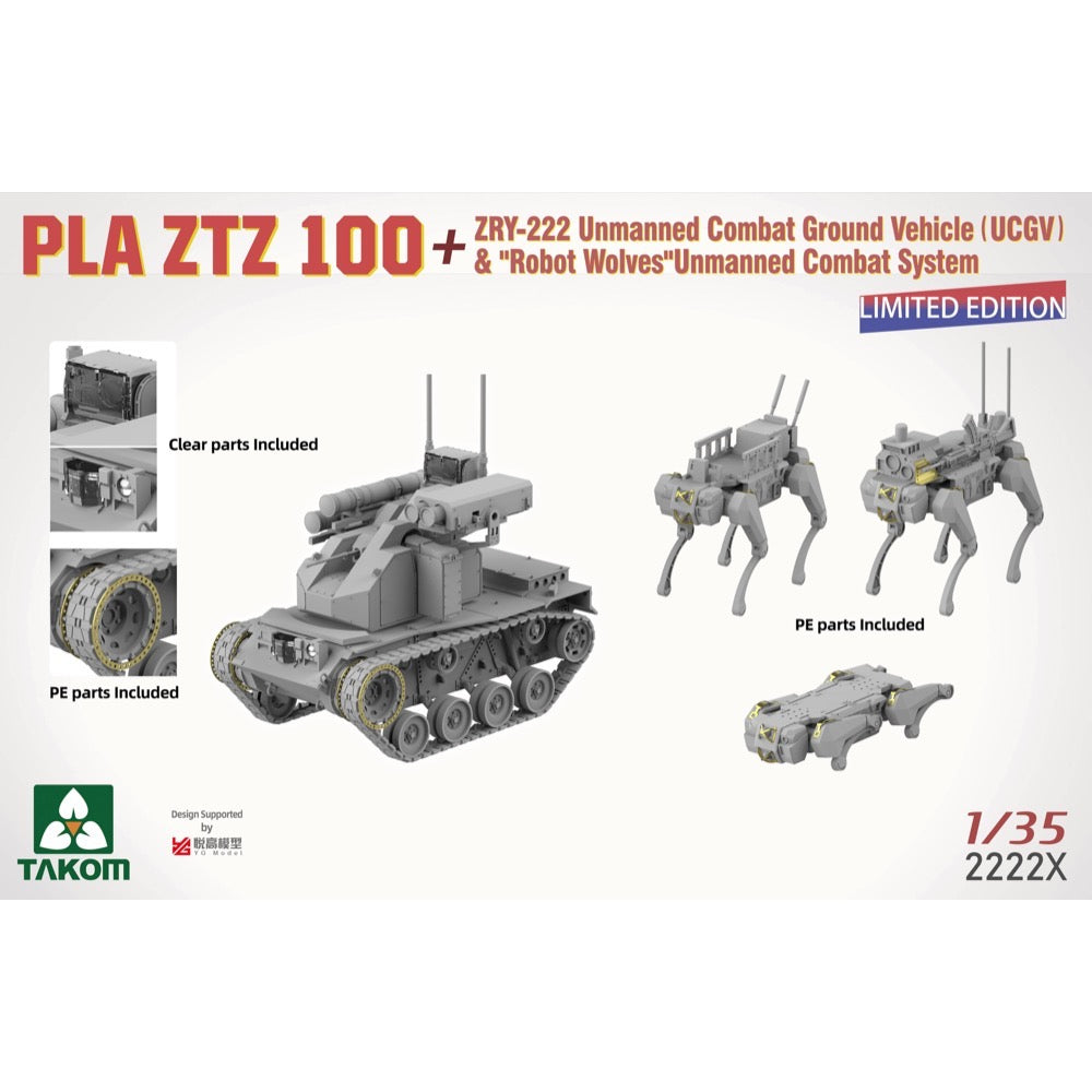 Takom 1/35 PLA ZTZ 100 + ZRY-222 Unmanned Combat Ground Vehicle Robot Wolves Unmanned Combat System