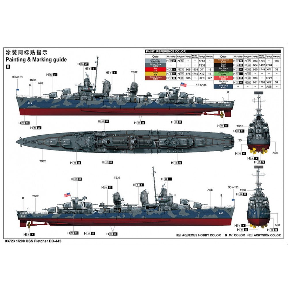 Trumpeter 03723 1/200 USS Fletcher DD-4445 Plastic Model Kit