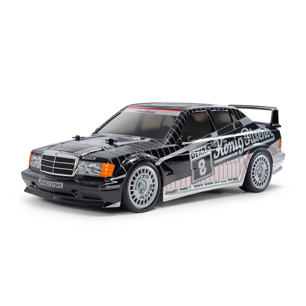 Tamiya 47525 1/10 1991 Mercedes-Benz 190 E 2.5-16 EVO II RC Car Kit with Blasil Black/Silver Painted Body (TT-02)