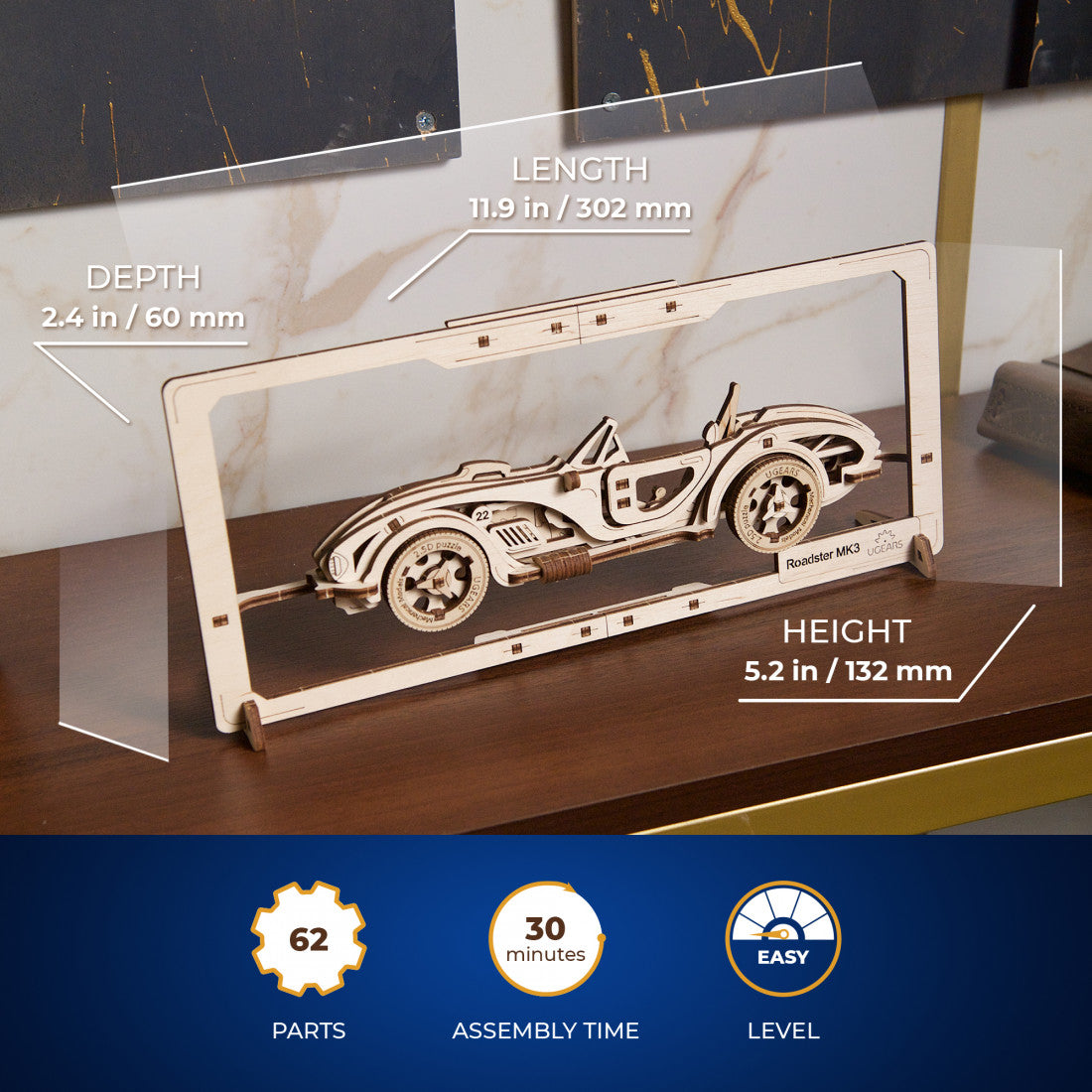 Ugears 70195 Roadster MK3 2.5D Puzzle 62pc