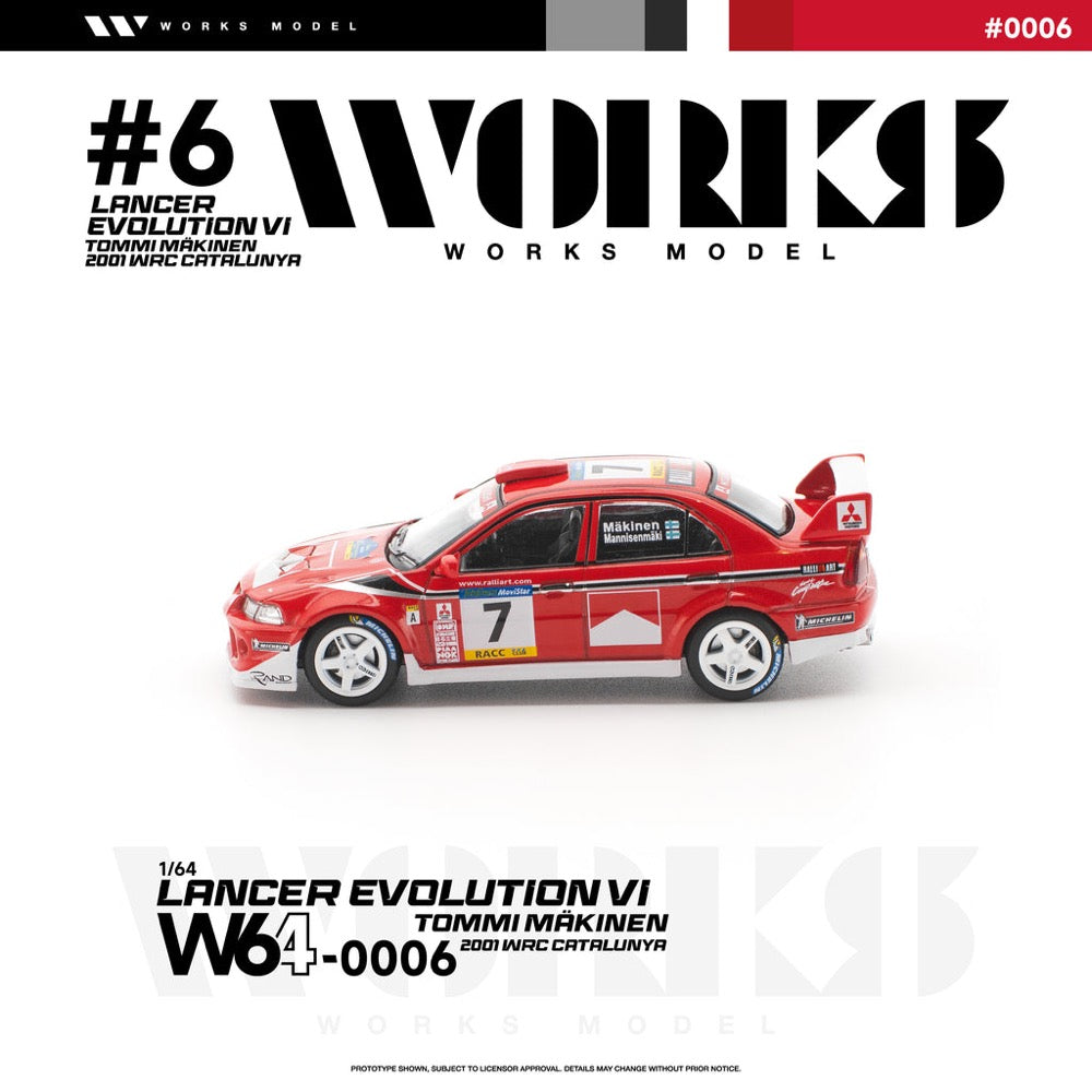 Works Model 1/64 Mitsubishi Lancer Evolution VI Tommi Makinen¬†2001 WRC Catalunya