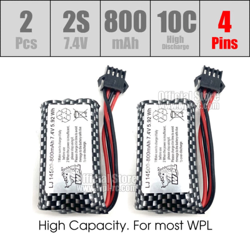 WPL 7.4V 800mAh 10C Li-ion Battery