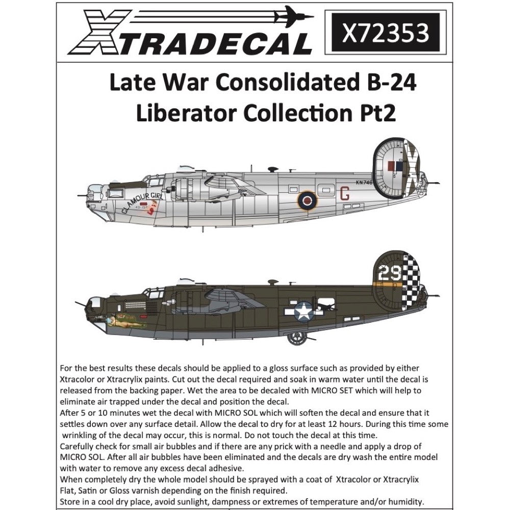 Xtradecal 72353 1/72 Late War Consolidated B-24 Liberator Collection Pt2 Decal Set