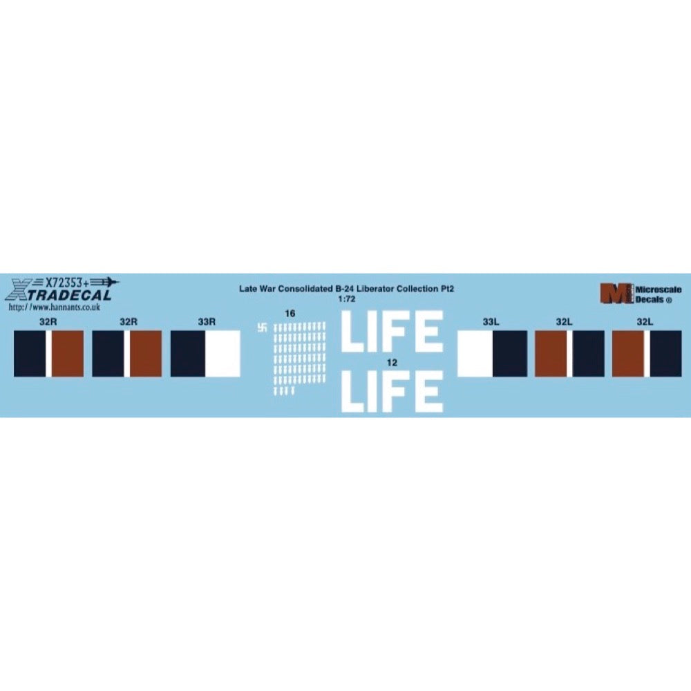Xtradecal 72353 1/72 Late War Consolidated B-24 Liberator Collection Pt2 Decal Set