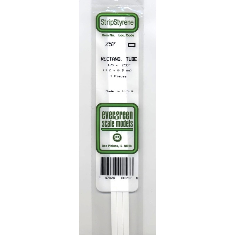 Evergreen 00257 Styrene Rectangular Tube 0.125 x 0.250 x 14in / 3.2mm x 6.4mm x 36cm - 3