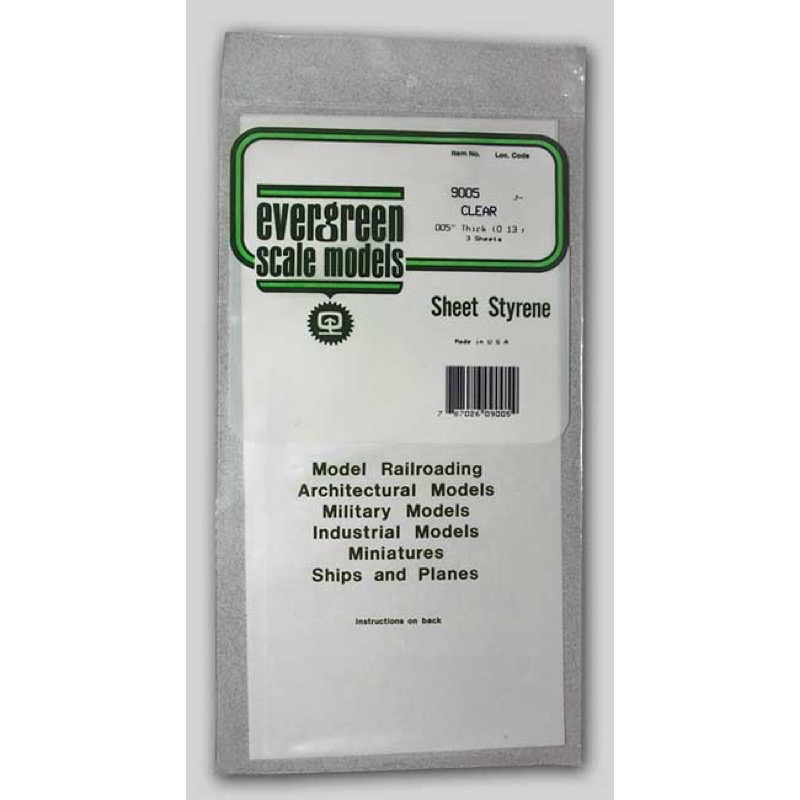 Evergreen 09005 Styrene Clear Sheets 0.005 x 6 x 12in / 0.13mm x 15cm x 30cm - 3