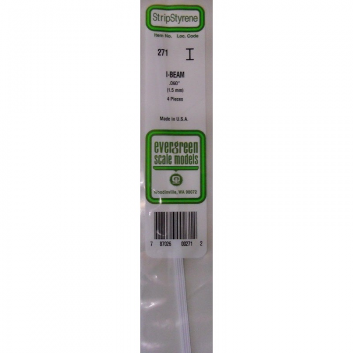 Evergreen 00271 Styrene I-Beam .060 /1.5mm 14in/35cm (x4)