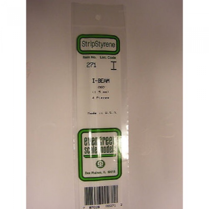 Evergreen 00271 Styrene I-Beam .060 /1.5mm 14in/35cm (x4)