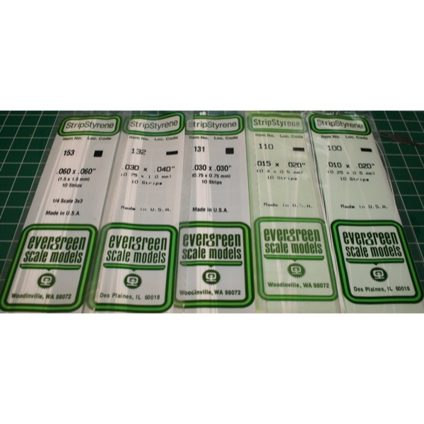 Evergreen 00110 Styrene Strips 0.015 x 0.020 x 14in / 0.38mm x 0.51mm x 36cm - 10