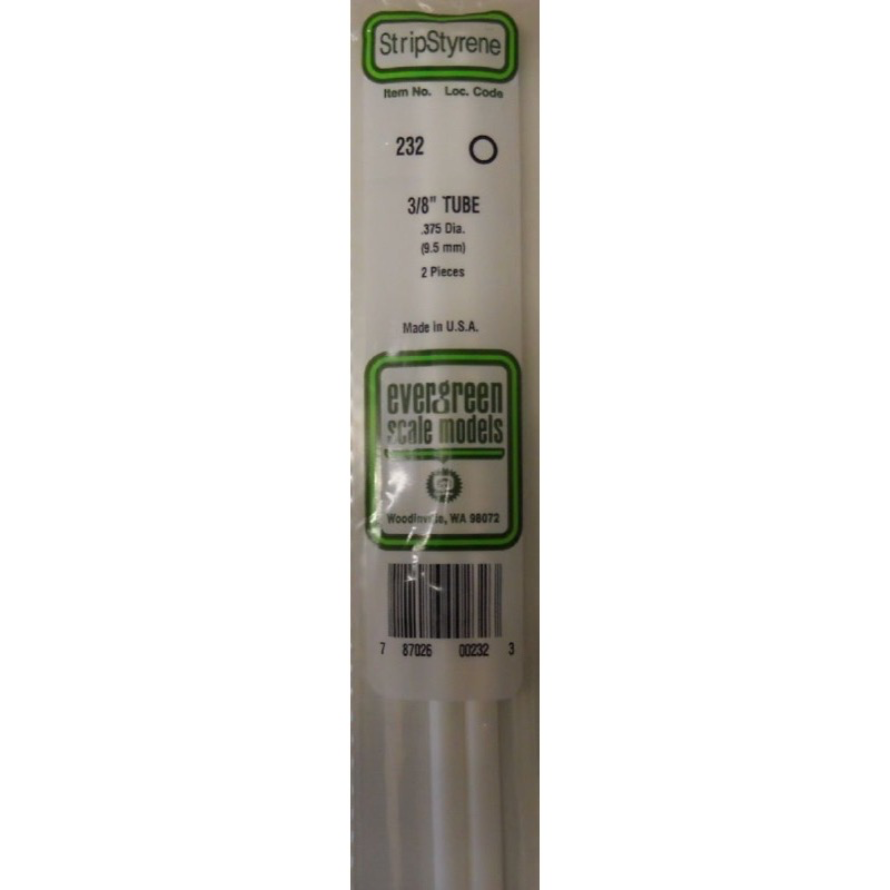 Evergreen 00232 Styrene Tube 0.375 x 14in / 9.5mm x 36cm - 2