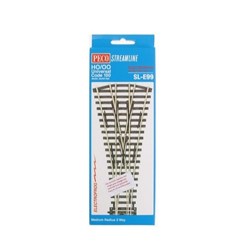 Peco SLE99 HO/OO Code 100 3 Way Medium Radius Turnout Electrofrog
