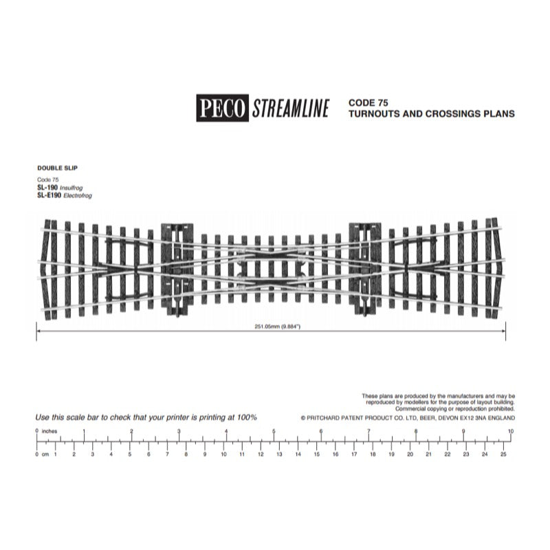 Peco SLE190 HO/OO Code 75 Double Slip Electrofrog | Metro Hobbies