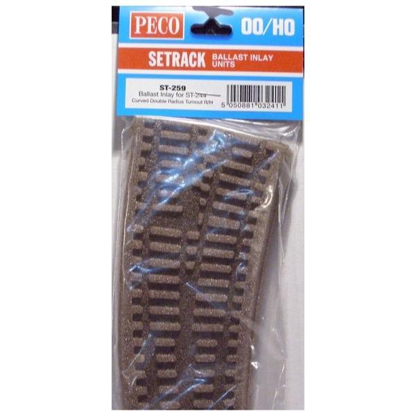 Peco ST259 HO/OO Setrack Right Hand Curved Turnout Ballasted Underlay