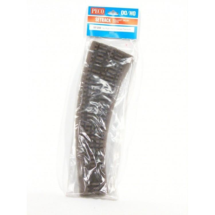 Peco ST259 HO/OO Setrack Right Hand Curved Turnout Ballasted Underlay