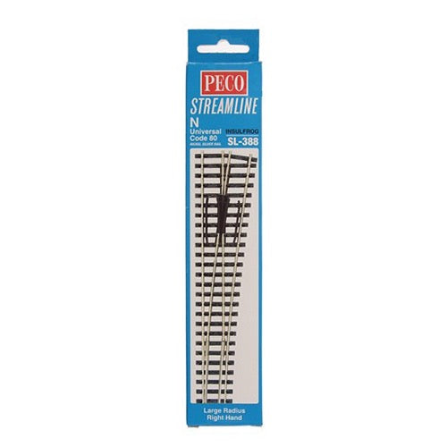 Peco SL388 N Code 80 Right Hand Large Radius Turnout