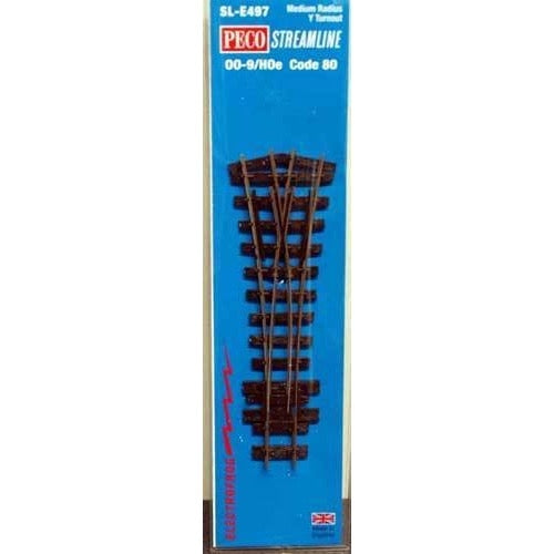 Peco SLE497 OO-9/HOn Code 80 Y Small Radius Turnout Electrofrog