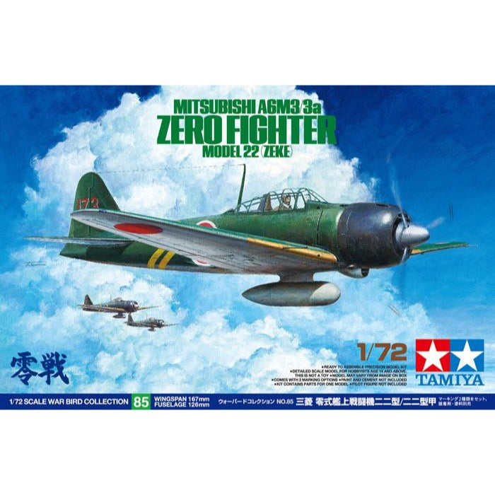 Tamiya 60785 1/72 Mitsubishi A6M3/3a Zero Fighter Model 22 Zeke