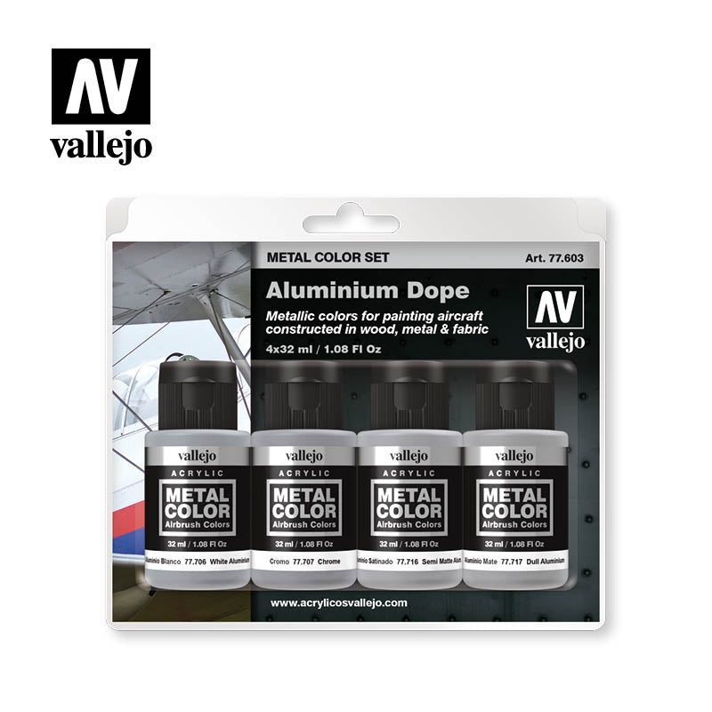 Vallejo 77603 Metal Color Aluminium Dope 4 Paint Set